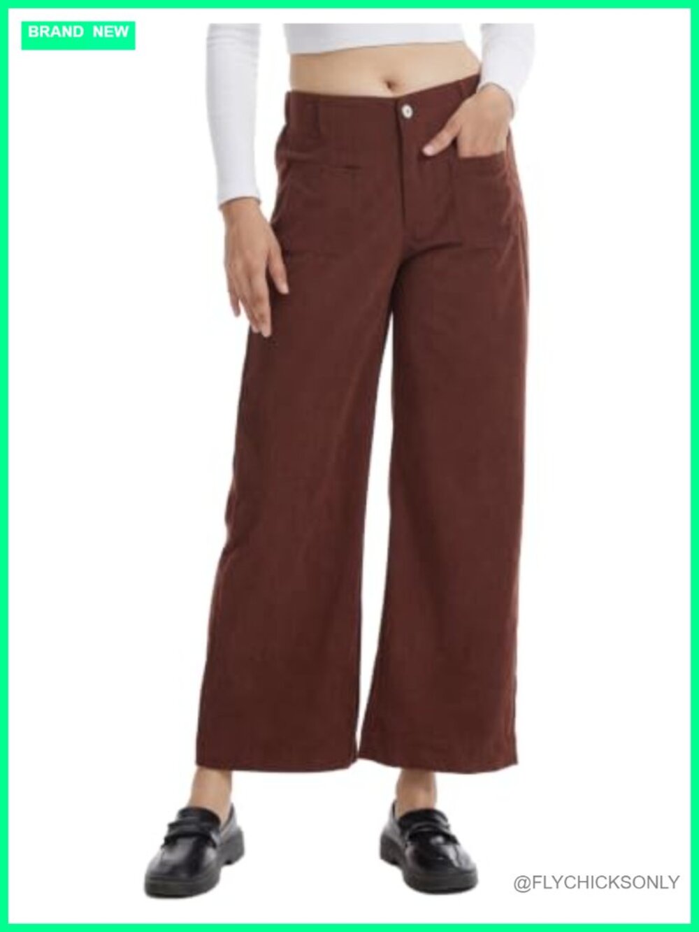 High Waisted Corduroy Pants Womens Flared Cropped Trousers Zipper